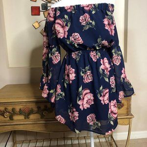 Off the shoulder flowered short maxi dress